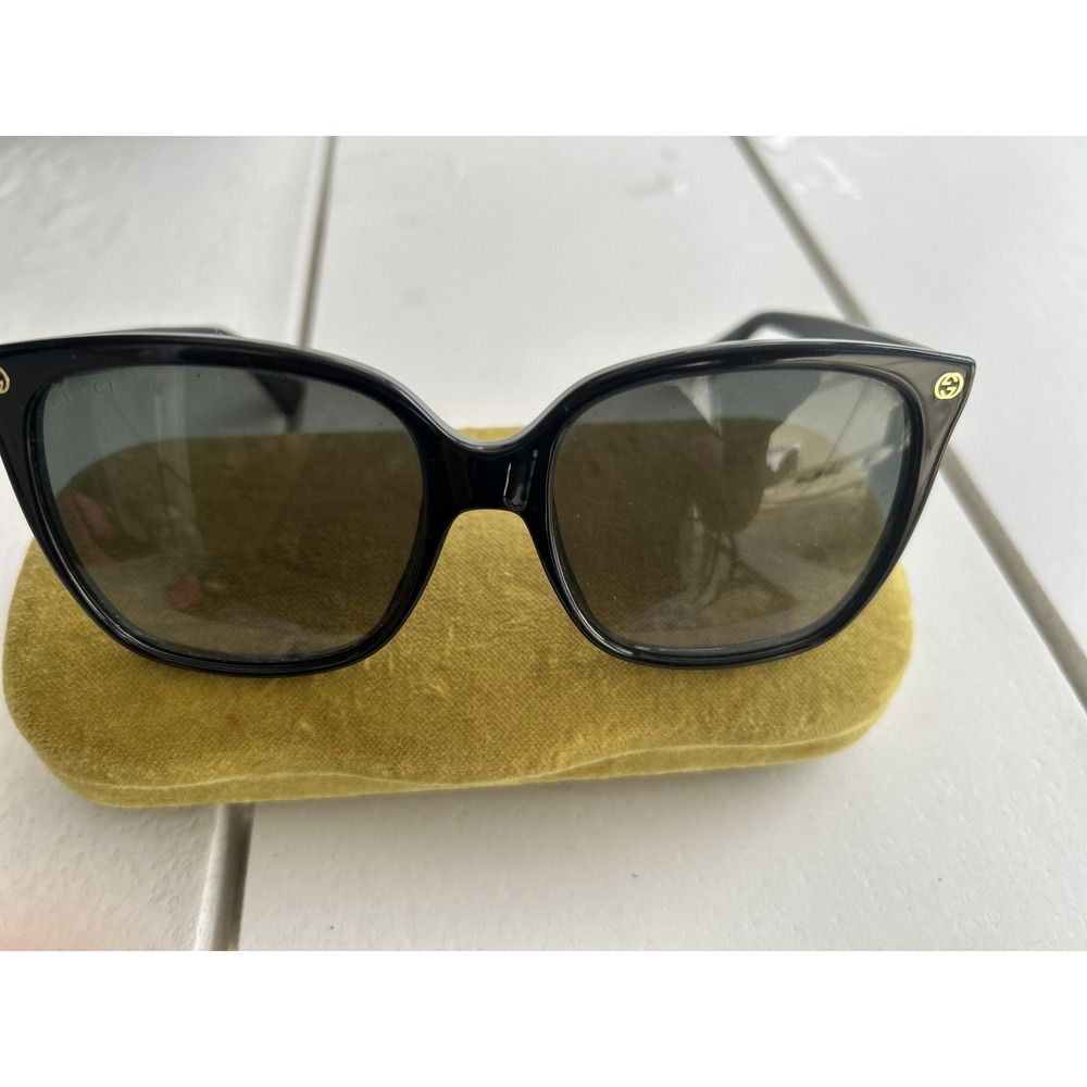 Gucci GG0035S Black Oversized Square Sunglasses with Gold GG Logo and Case